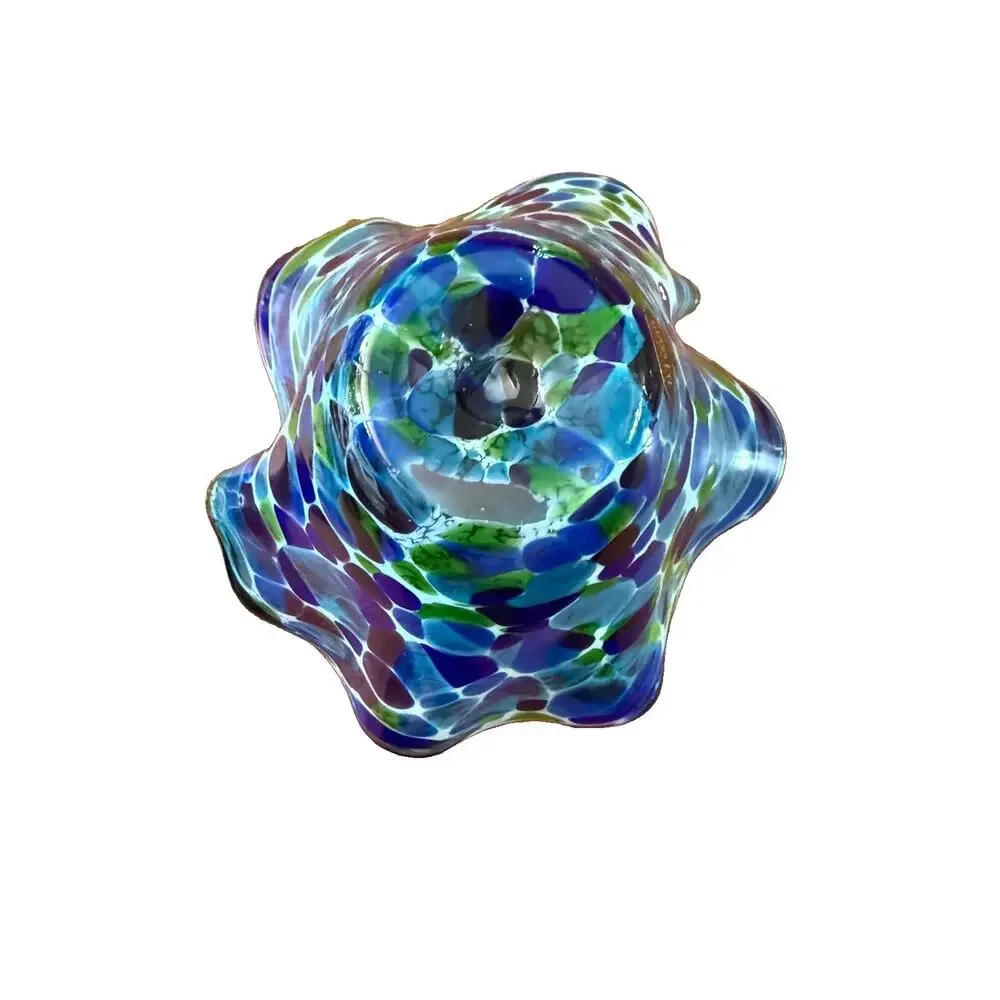Glass Eye Studio Wave Bowl Bluebonnet Ruffled Hand Blown Art Glass Spatter 6